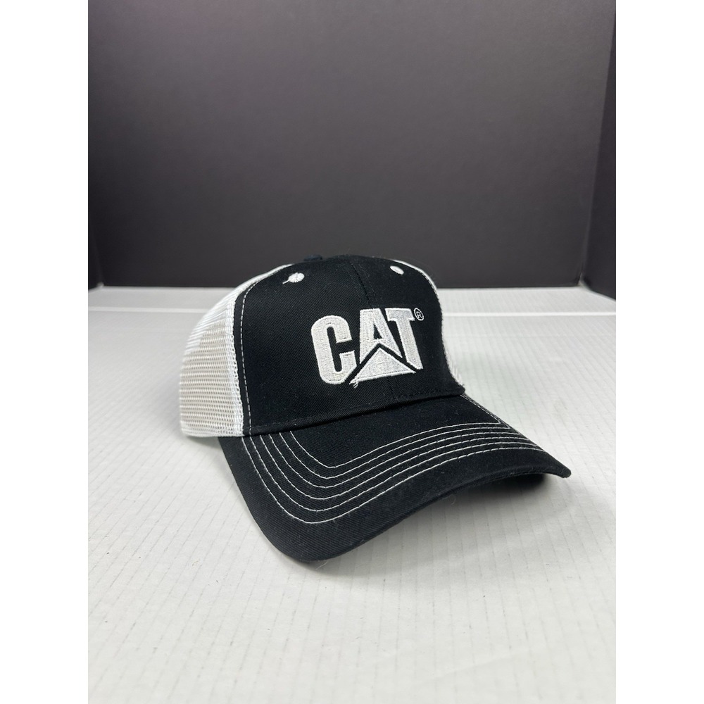 Caterpillar Hat Snap Back Trucker Mesh Cap Cat Logo Workwear Black